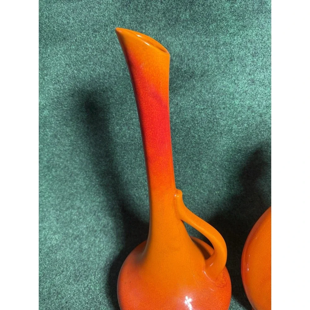 Royal‎ Haeger MCM Pottery Orange Winking Cat Statue + Vase Green Eye Figurine